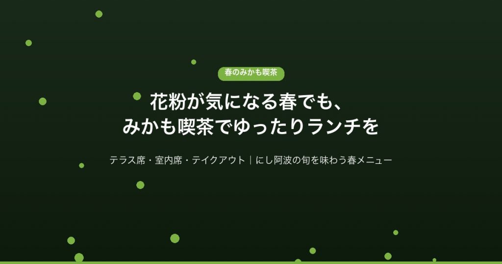 花粉シーズンでも安心 みかも喫茶 室内ランチ テラス席 ドッグラン 東みよし町