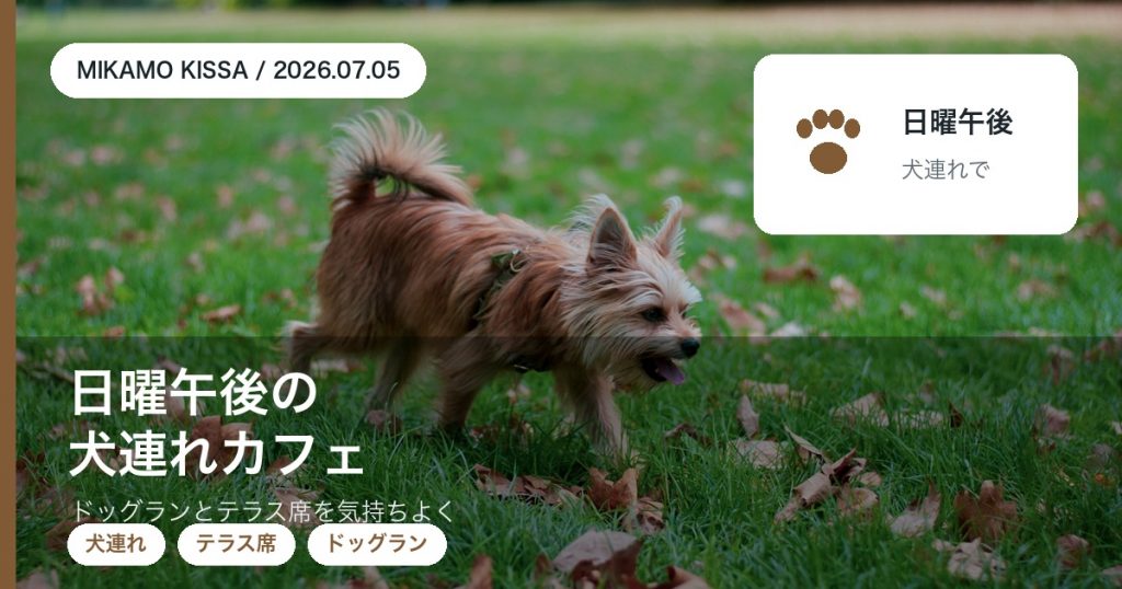 日曜午後に犬連れでドッグランとテラス席を使うみかも喫茶の過ごし方を紹介するアイキャッチ