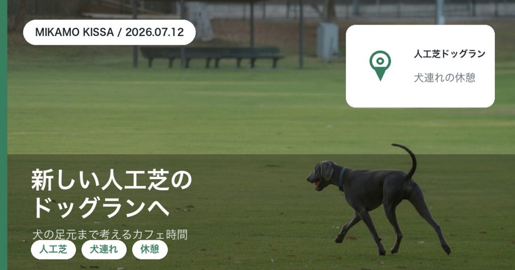 新しい人工芝のドッグランで犬の足元や夏の使い方を考える東みよし町のみかも喫茶のアイキャッチ